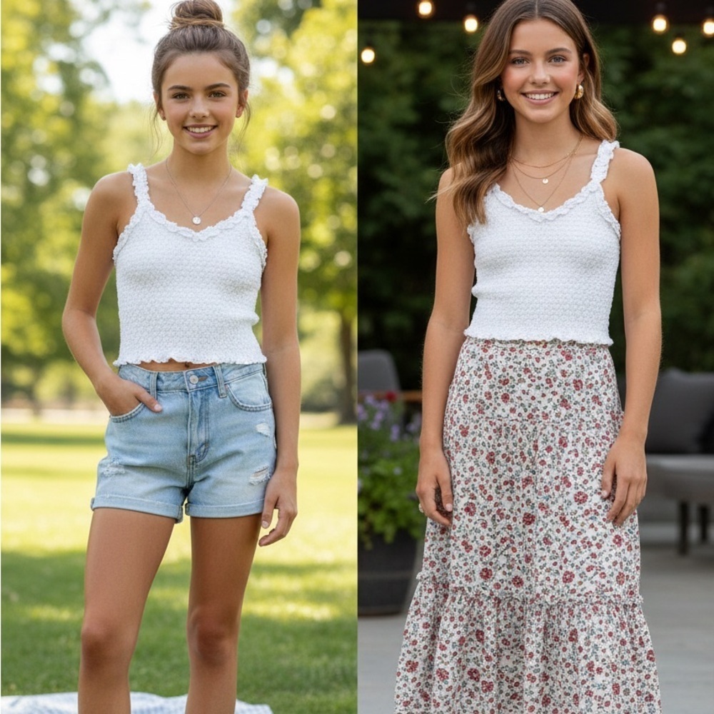 Katie J NYC White smocked Textured Tank Top - small